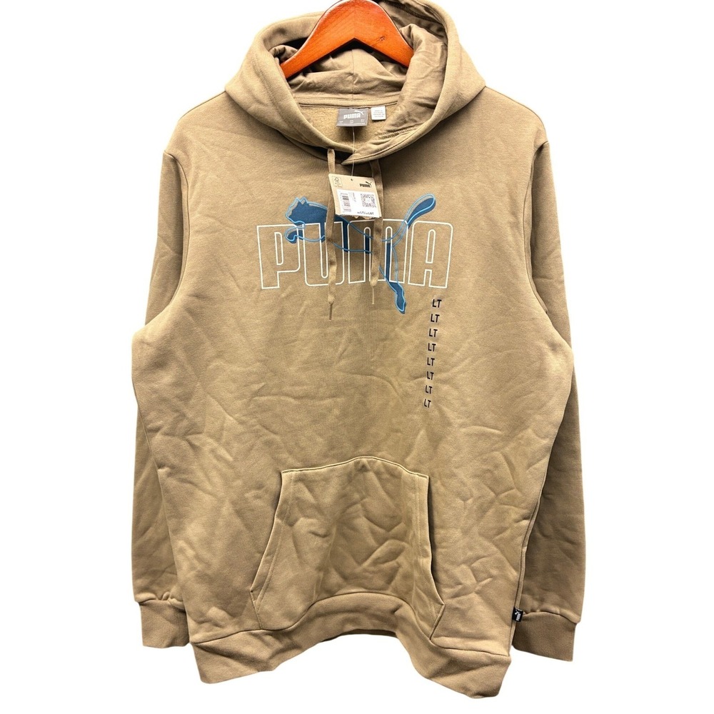 Puma Raised Up Graphic Pullover Hoodie Mens LT Tan Athleisure Streetwear NWT